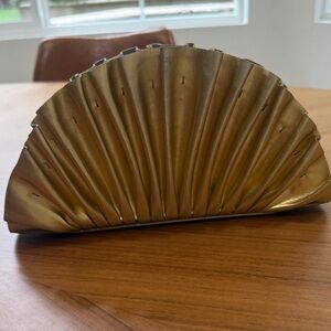 Cult Gaia Metallic Gold Pleated Clutch
